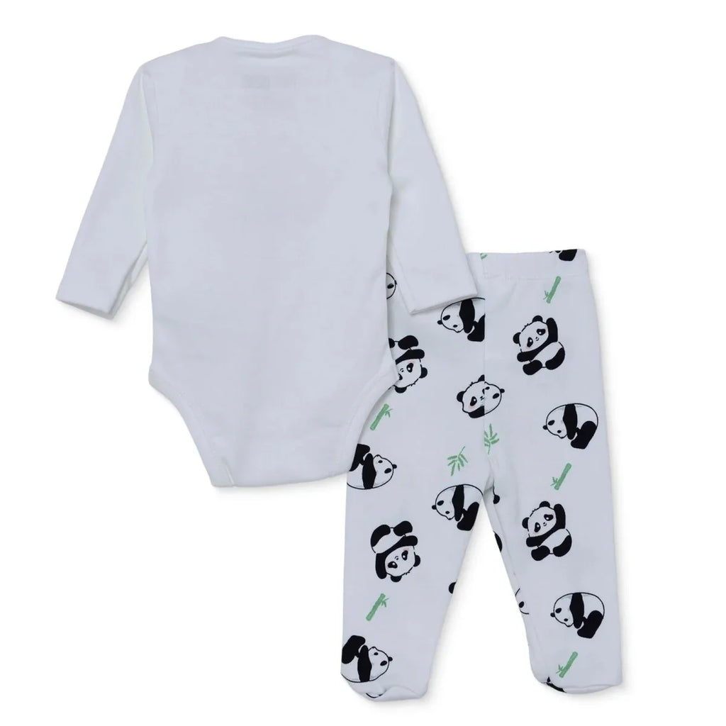 HelloBaby Panda Print Baby Bodysuit, Hat & Bottoms Set (Newborn to 6-9 Months) - Ecru