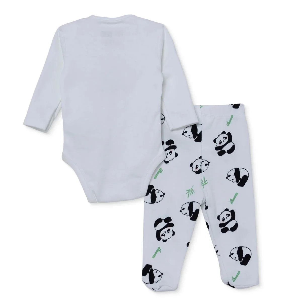 HelloBaby Panda Print Baby Bodysuit, Hat & Bottoms Set (Newborn to 6-9 Months) - Ecru