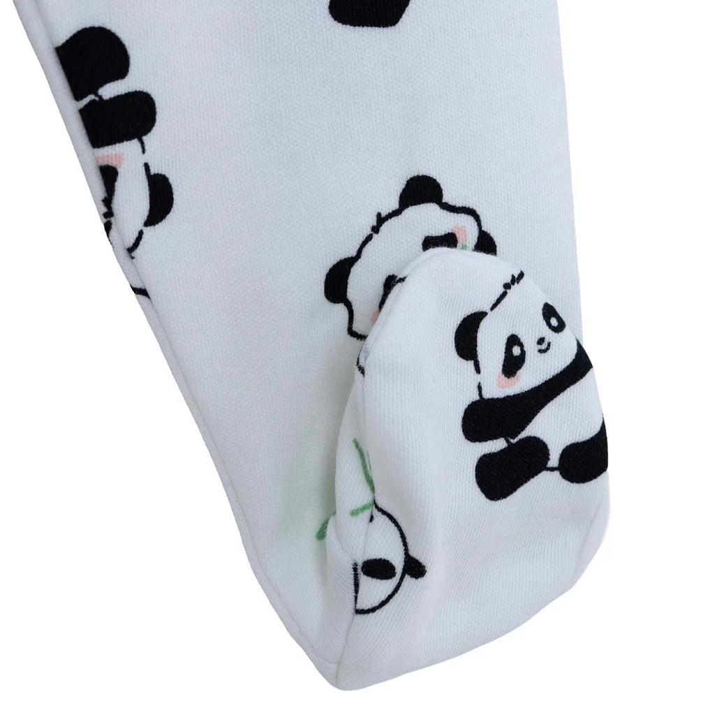 HelloBaby Panda Print Baby Bodysuit, Hat & Bottoms Set (Newborn to 6-9 Months) - Ecru