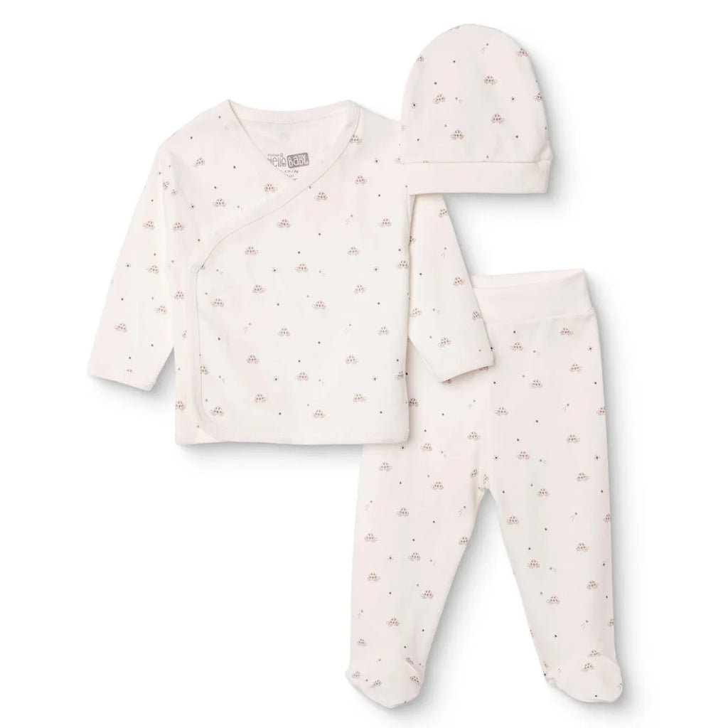 HelloBaby Turtle Print Baby Hat, Vest & Bottoms Set (Newborn to 3-6 Months) - Ecru