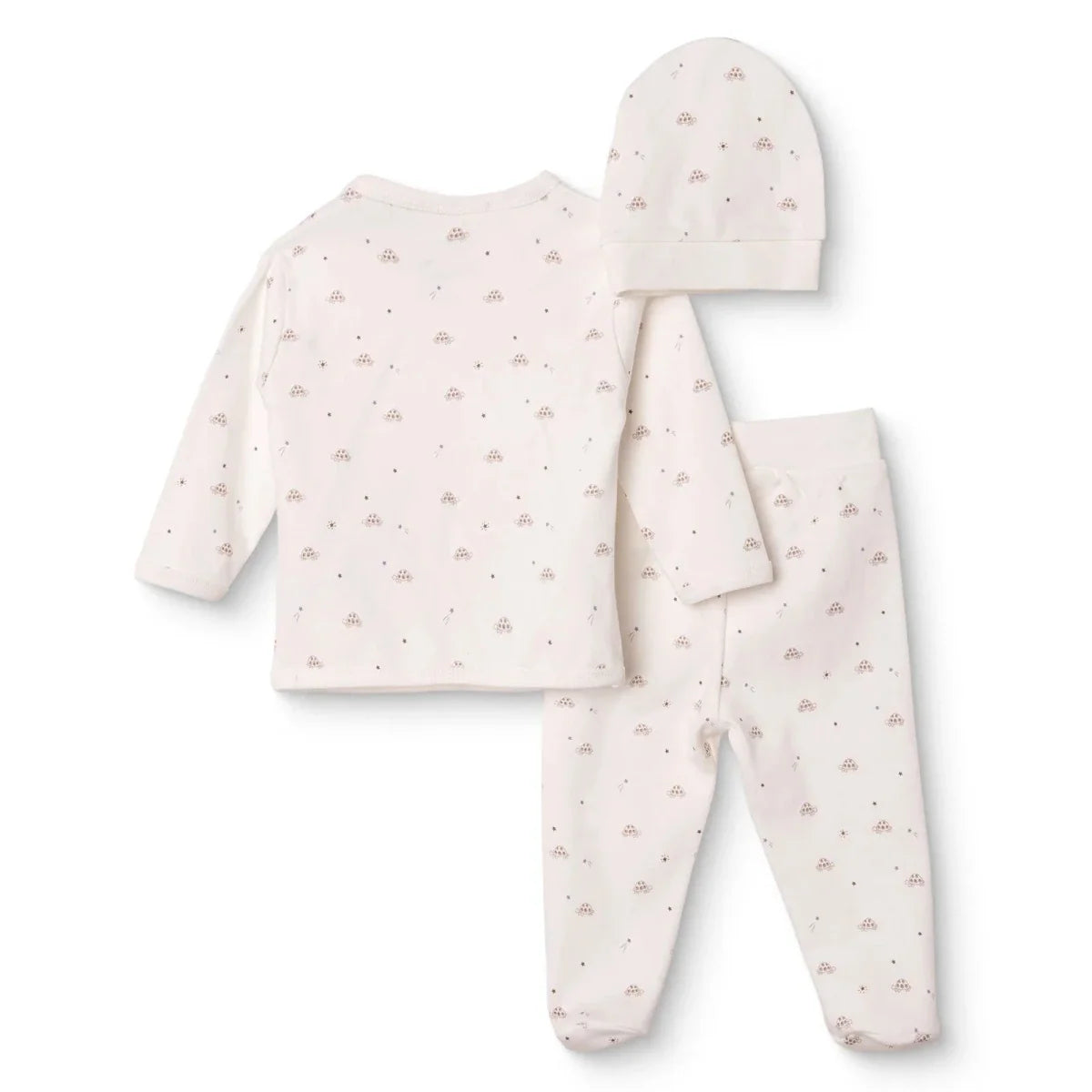 HelloBaby Turtle Print Baby Hat, Vest & Bottoms Set (Newborn to 3-6 Months) - Ecru