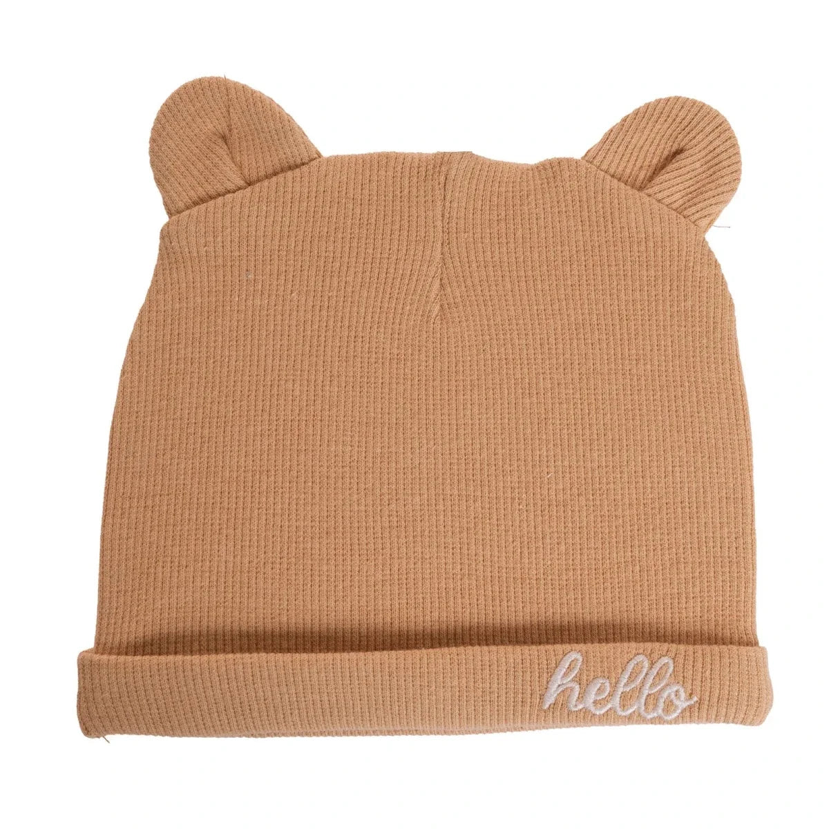 HelloBaby Slogan Print Ribbed Baby Hat (Newborn) - Light Brown