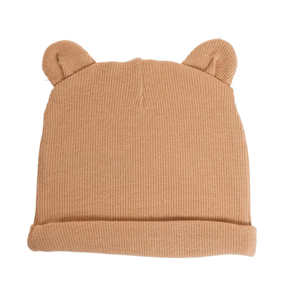 HelloBaby Slogan Print Ribbed Baby Hat (Newborn) - Light Brown