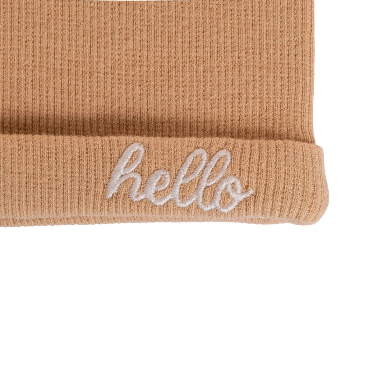 HelloBaby Slogan Print Ribbed Baby Hat (Newborn) - Light Brown