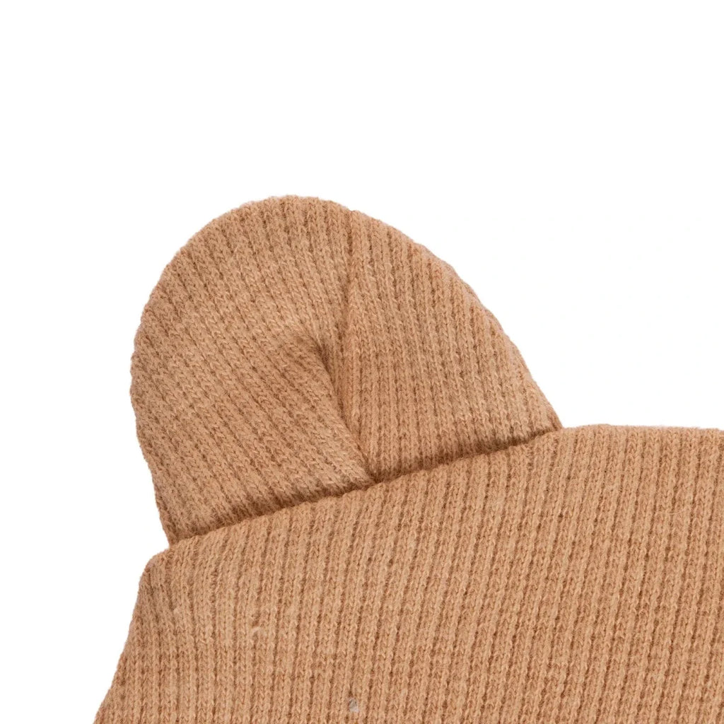 HelloBaby Slogan Print Ribbed Baby Hat (Newborn) - Light Brown
