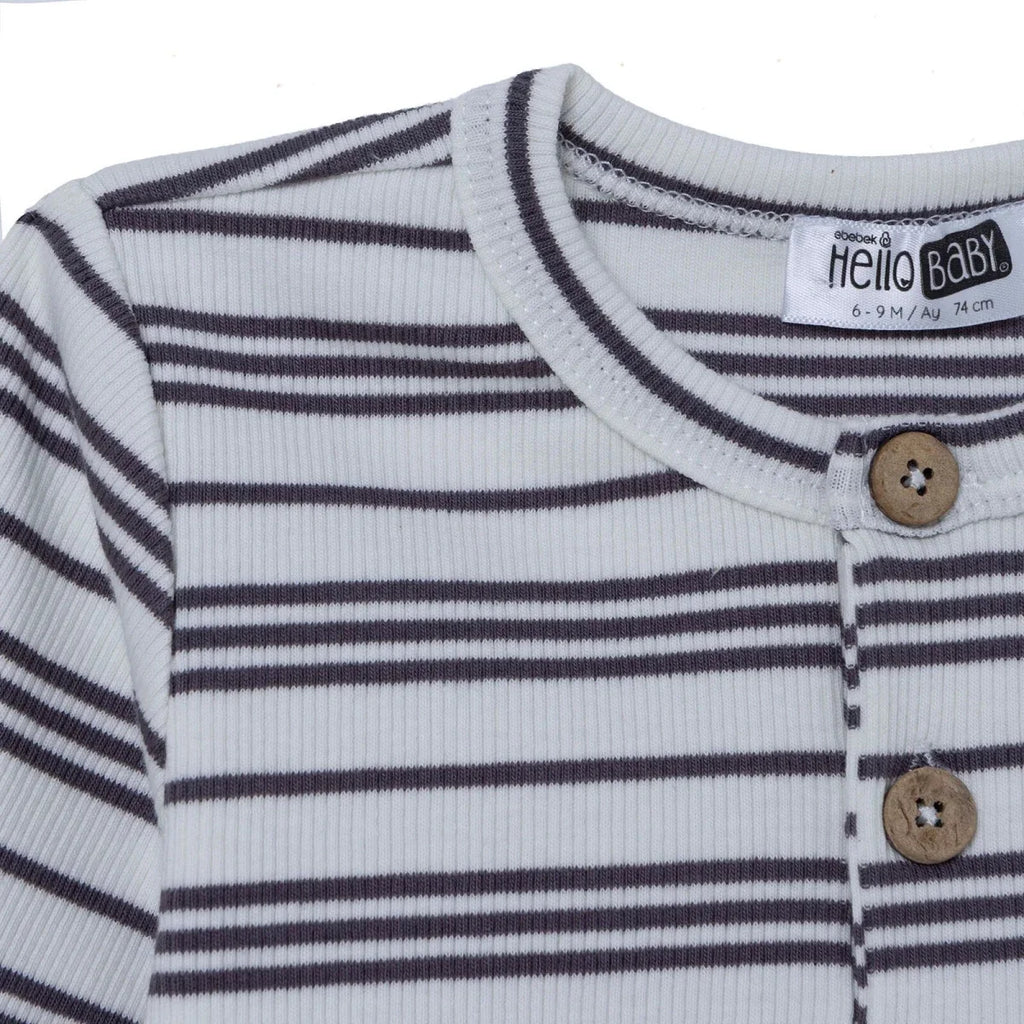 HelloBaby Striped Baby Sweatshirt & Leggings Set (1-3 Months to 12 Months) - Ecru Printed