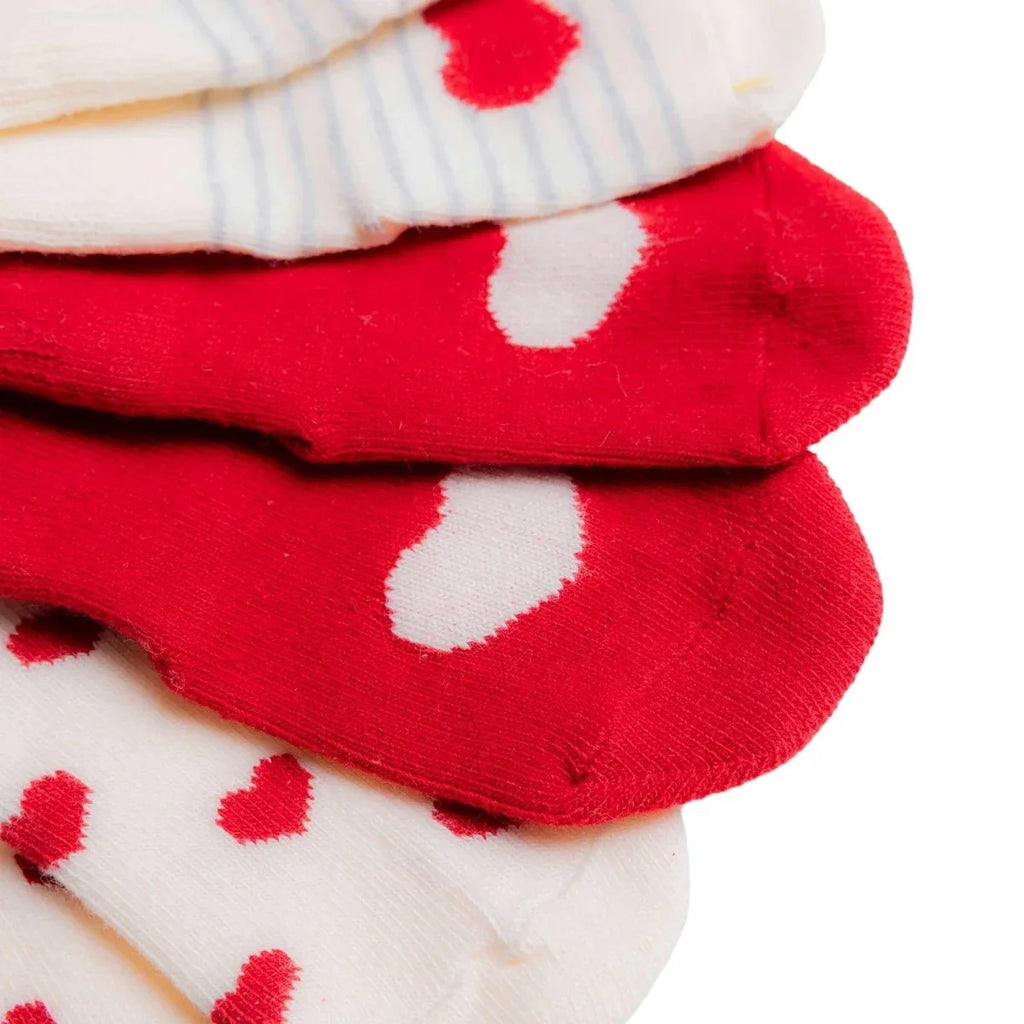 HelloBaby Heart Print 3 Pack Roll-Top Baby Socks (Newborn to 12-24 Months) - Red