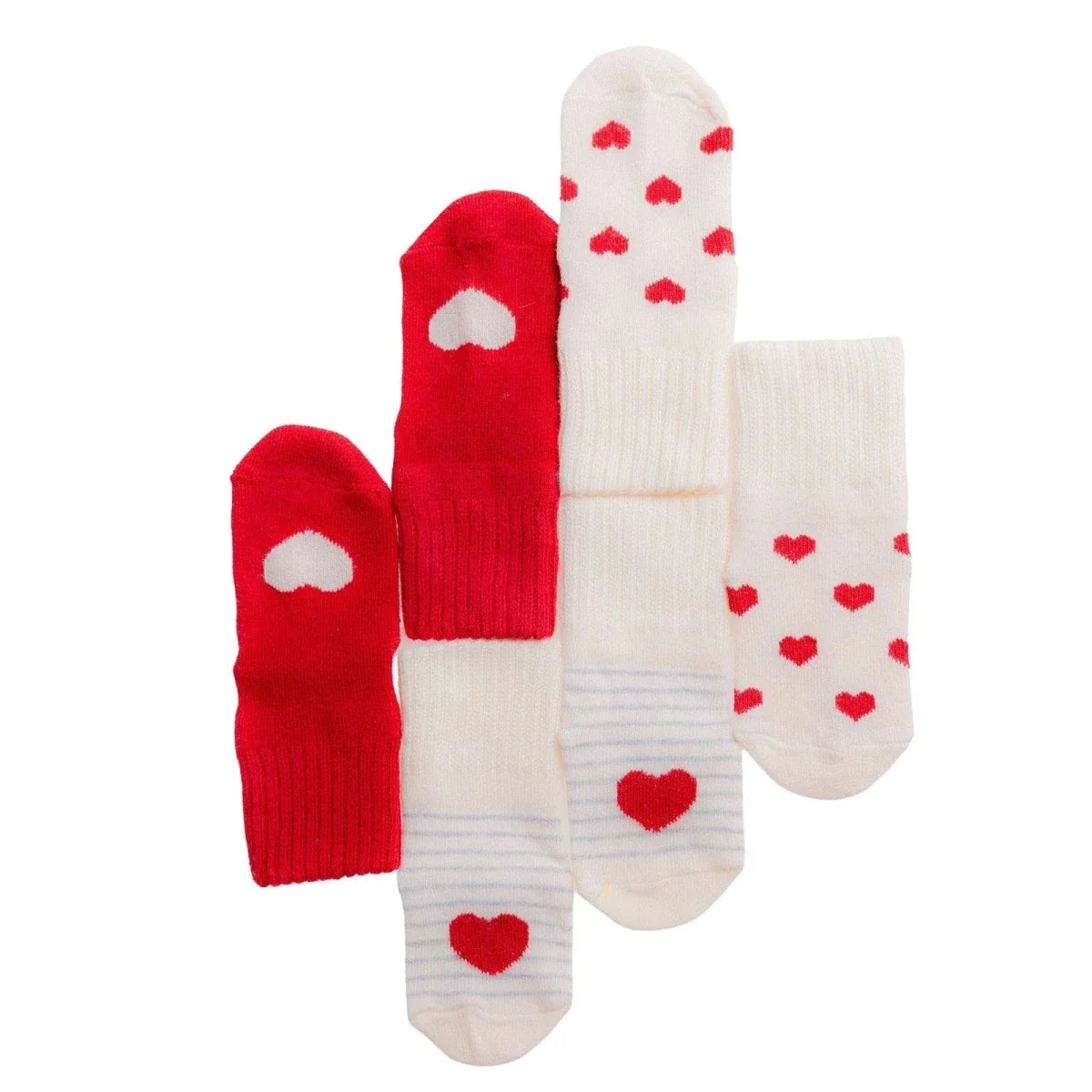 HelloBaby Heart Print 3 Pack Roll-Top Baby Socks (Newborn to 12-24 Months) - Red