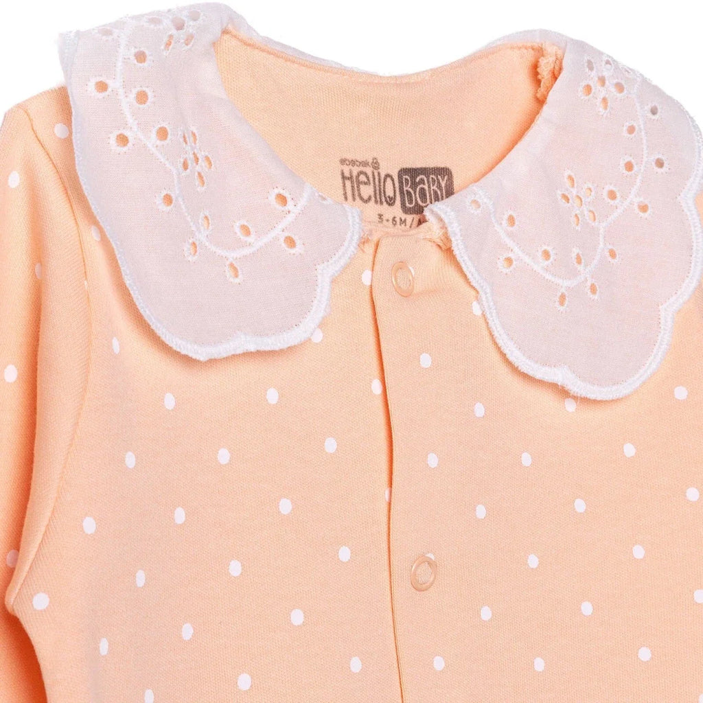HelloBaby Polka Dot Long Sleeve Baby Sleepsuit with Feet (Newborn to 6-9 Months) - Salmon