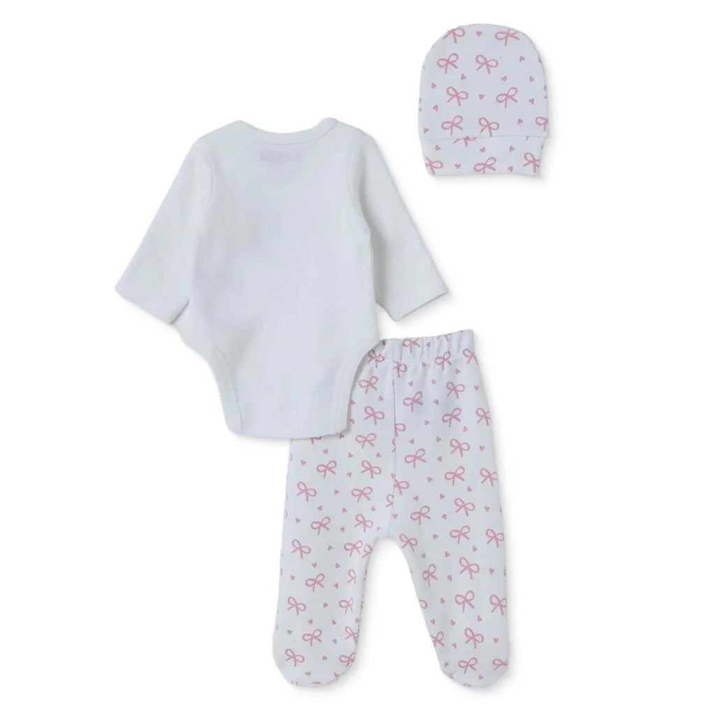 HelloBaby Bear Print Baby Bodysuit, Hat & Bottoms Set (Newborn to 6-9 Months) - Pink