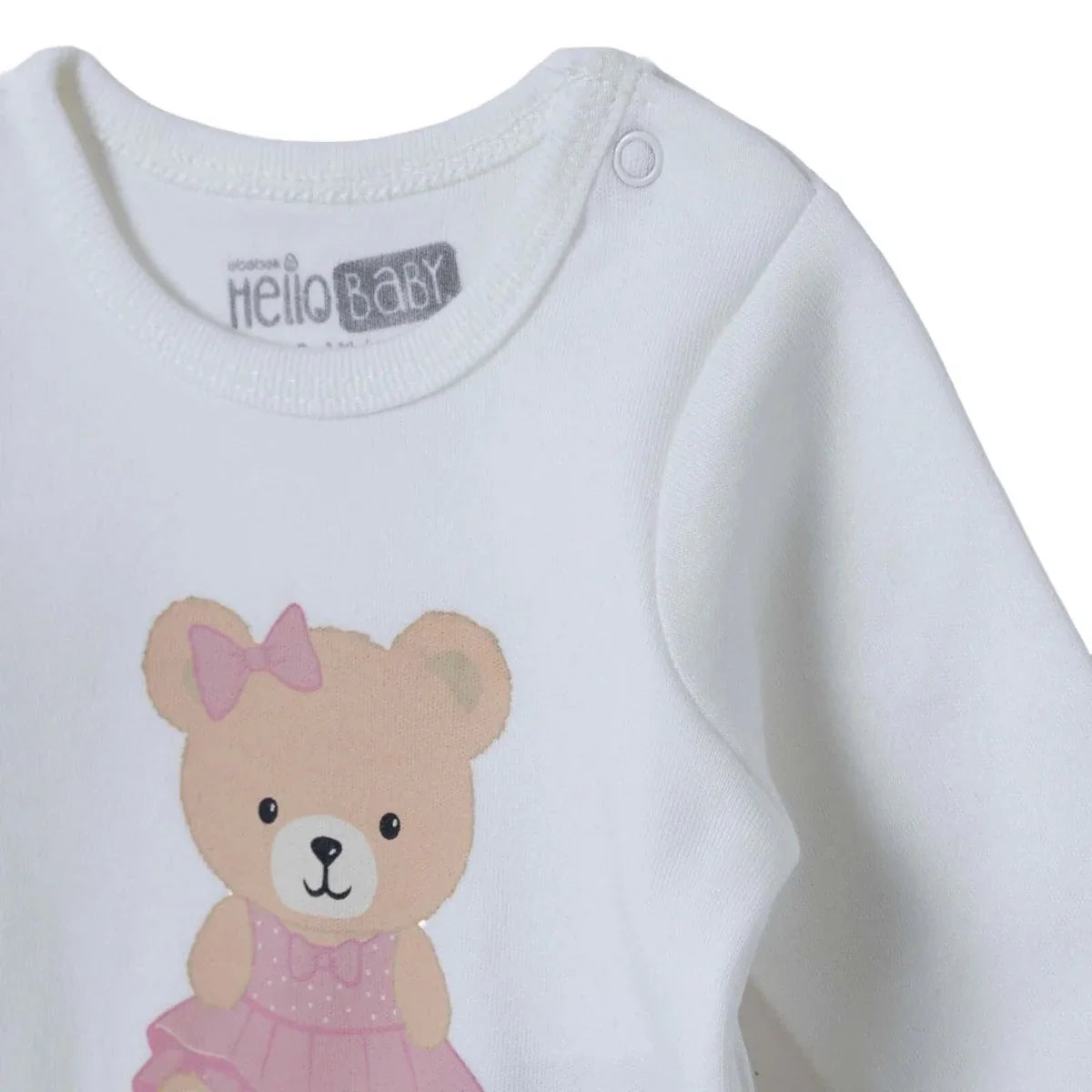 HelloBaby Bear Print Baby Bodysuit, Hat & Bottoms Set (Newborn to 6-9 Months) - Pink