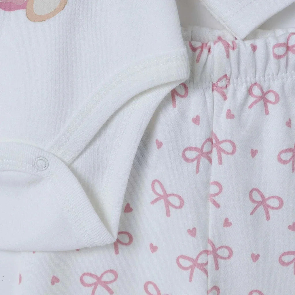 HelloBaby Bear Print Baby Bodysuit, Hat & Bottoms Set (Newborn to 6-9 Months) - Pink