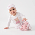 HelloBaby Bear Print Baby Bodysuit, Hat & Bottoms Set (Newborn to 6-9 Months) - Pink