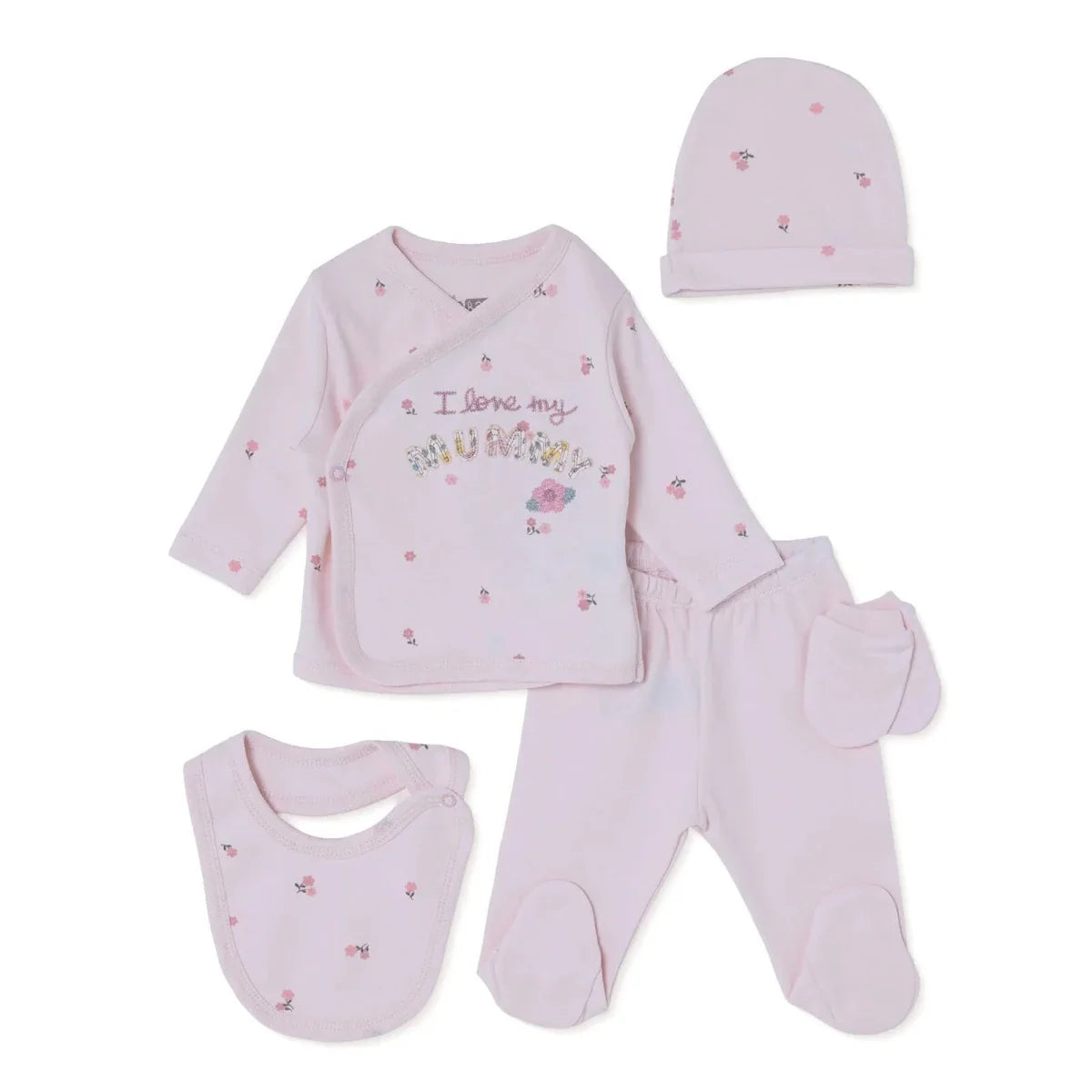 HelloBaby 5 Piece Floral Print Boxed Baby Hospital Bag Set (Newborn) - Pink