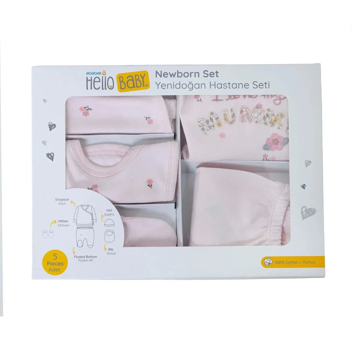HelloBaby 5 Piece Floral Print Boxed Baby Hospital Bag Set (Newborn) - Pink