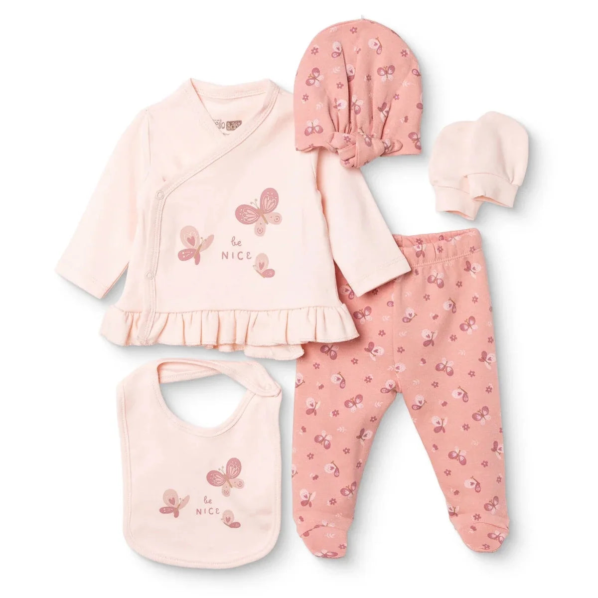 HelloBaby 5 Piece Butterfly Print Baby Hospital Bag Set (Newborn) - Pink
