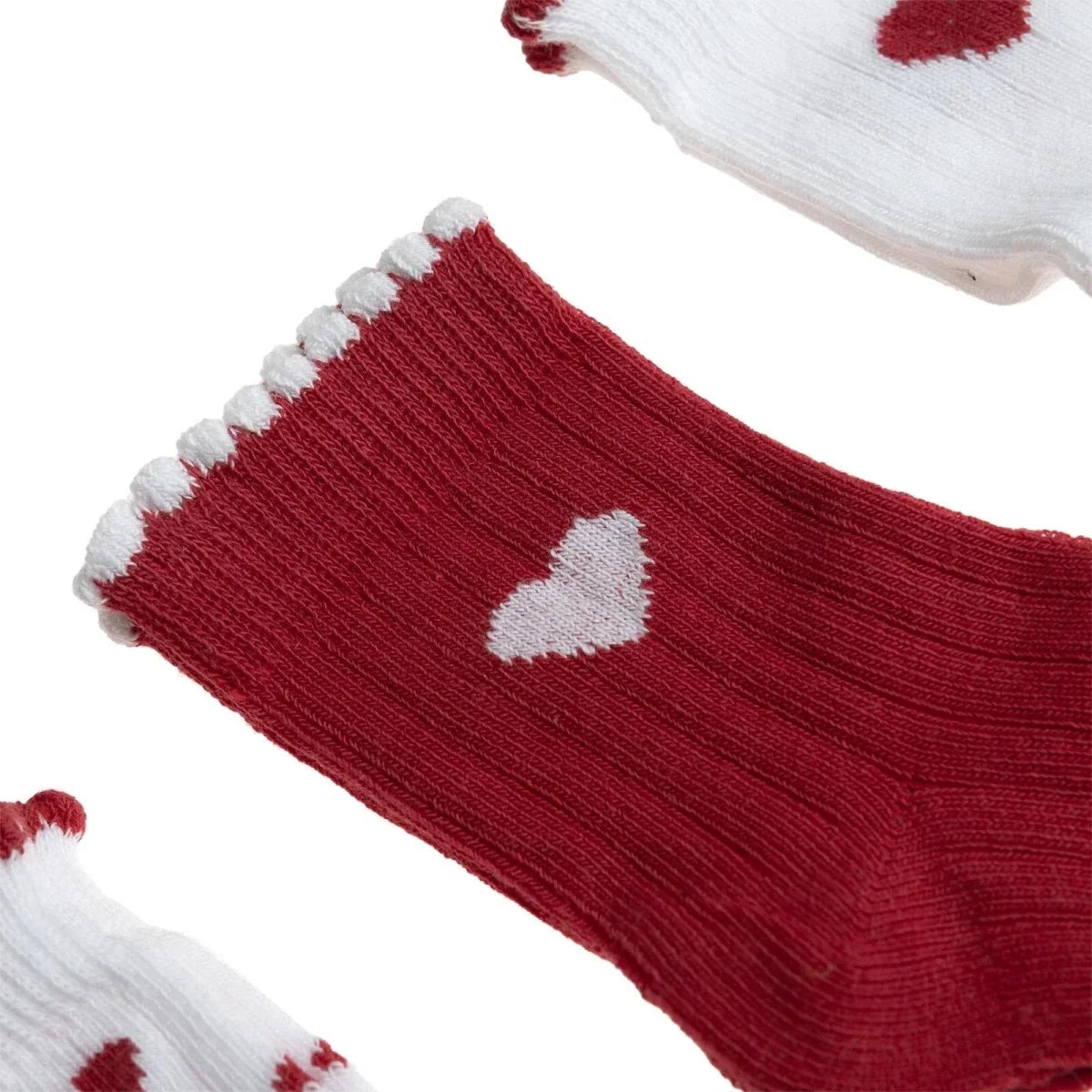 HelloBaby 3 Pack Heart Print Frill Ankle Baby Socks (Newborn to 2-3 Years) - Red