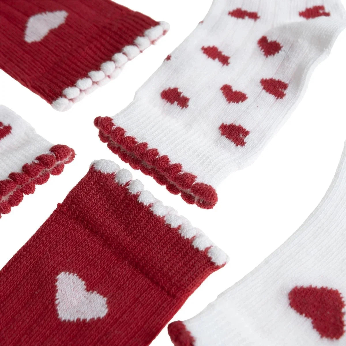 HelloBaby 3 Pack Heart Print Frill Ankle Baby Socks (Newborn to 2-3 Years) - Red