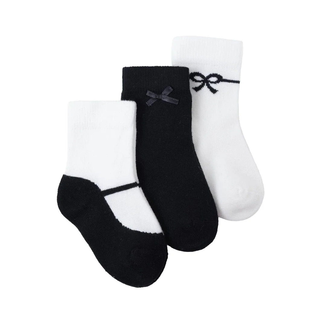 HelloBaby 3 Pack Bow Print Ankle Baby Socks (Newborn to 2-3 Years) - Black