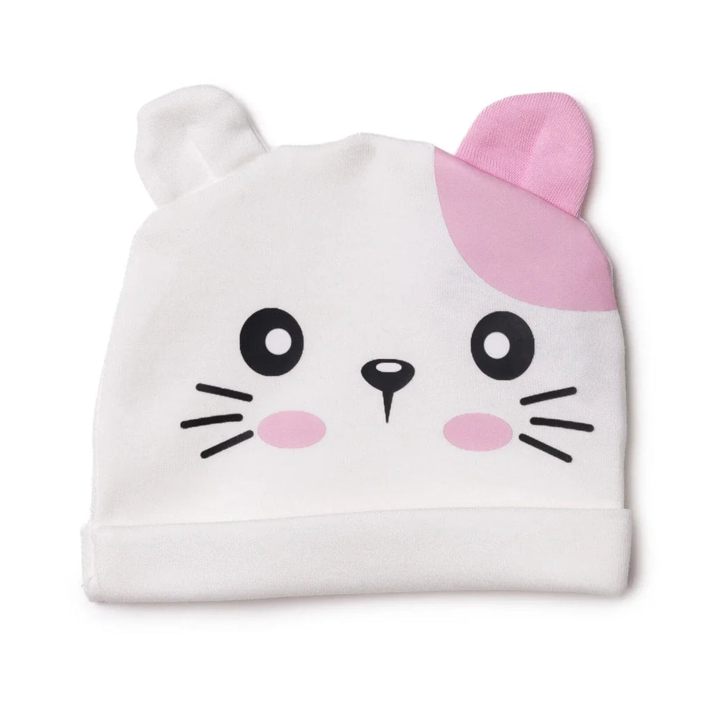 HelloBaby Cat Print Interlock Baby Hat (Newborn) - Ecru
