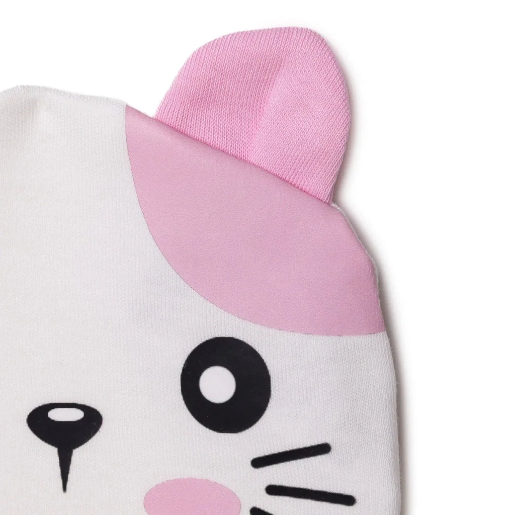 HelloBaby Cat Print Interlock Baby Hat (Newborn) - Ecru