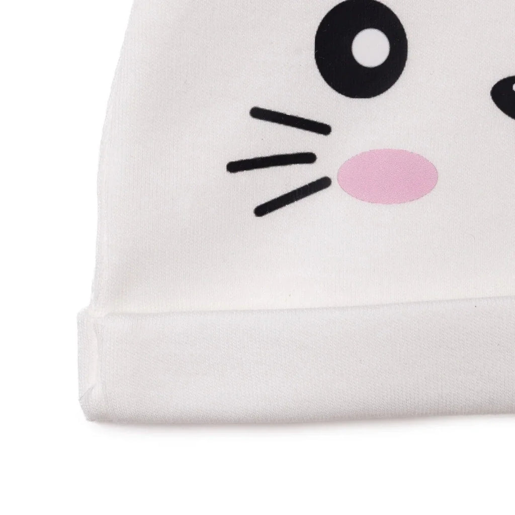 HelloBaby Cat Print Interlock Baby Hat (Newborn) - Ecru
