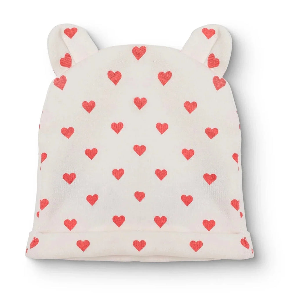 HelloBaby Heart Print Interlock Baby Hat (Newborn) - Ecru Printed