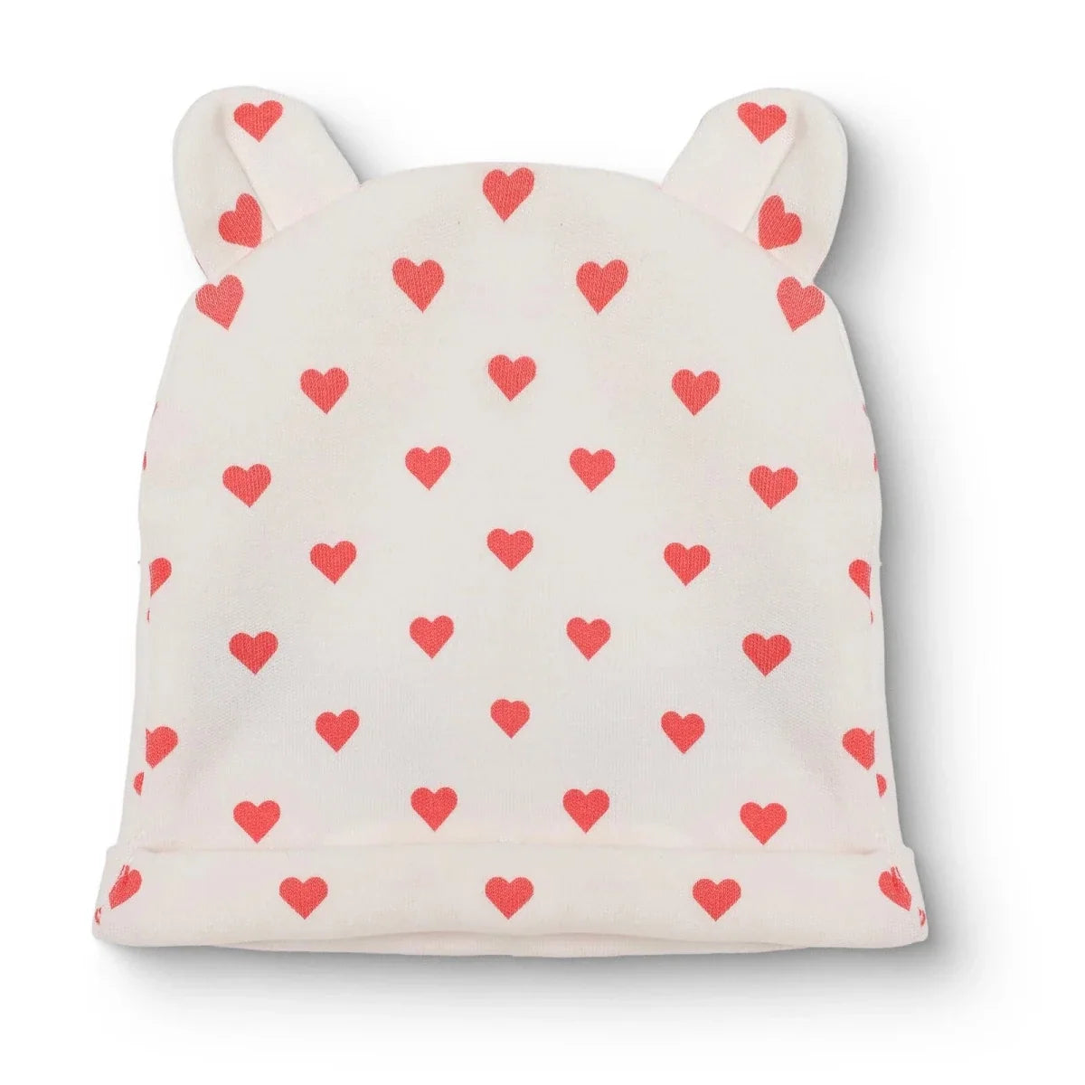 HelloBaby Heart Print Interlock Baby Hat (Newborn) - Ecru Printed