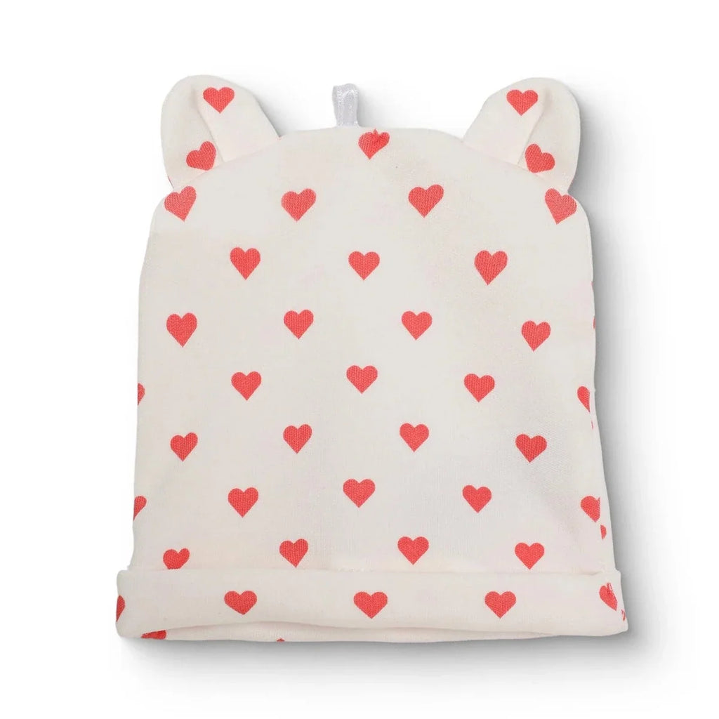 HelloBaby Heart Print Interlock Baby Hat (Newborn) - Ecru Printed