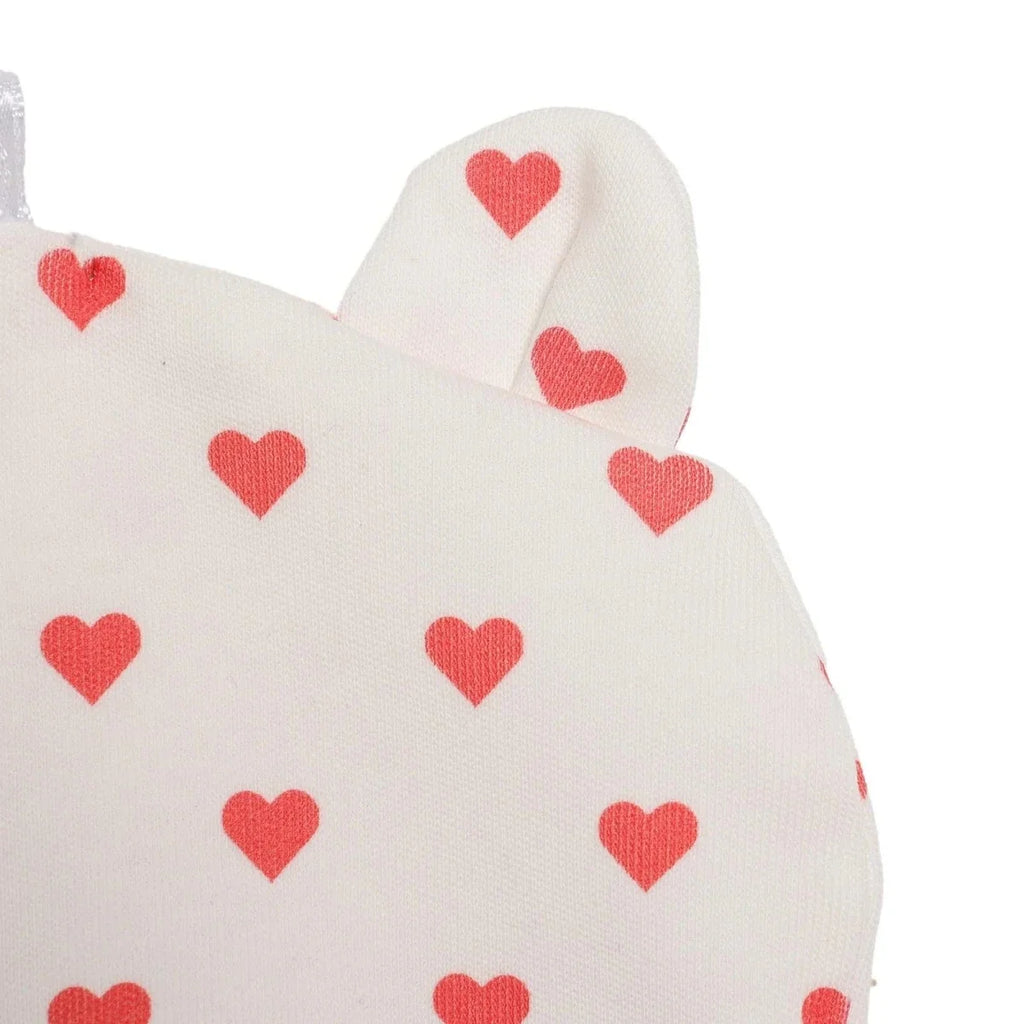HelloBaby Heart Print Interlock Baby Hat (Newborn) - Ecru Printed