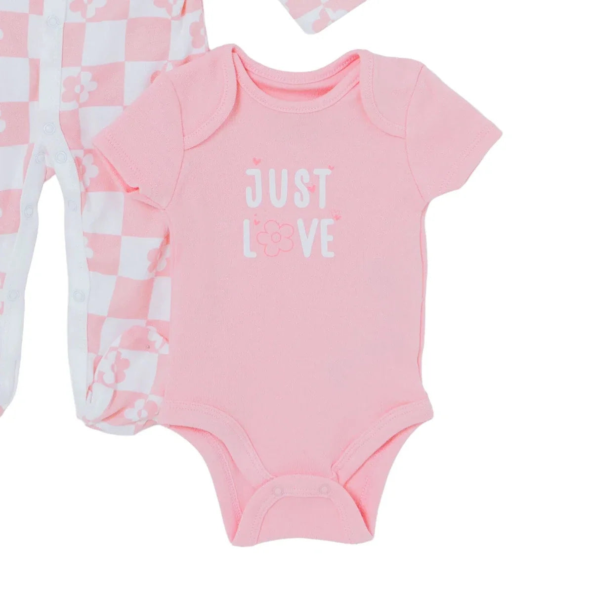 HelloBaby "Just Love" Slogan Baby Bodysuit, Hat & Sleepsuit Set (Newborn to 3-6 Months) - Pink