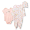 HelloBaby Floral Print Baby Bodysuit, Hat & Sleepsuit Set (Newborn to 3-6 Months) - Pink