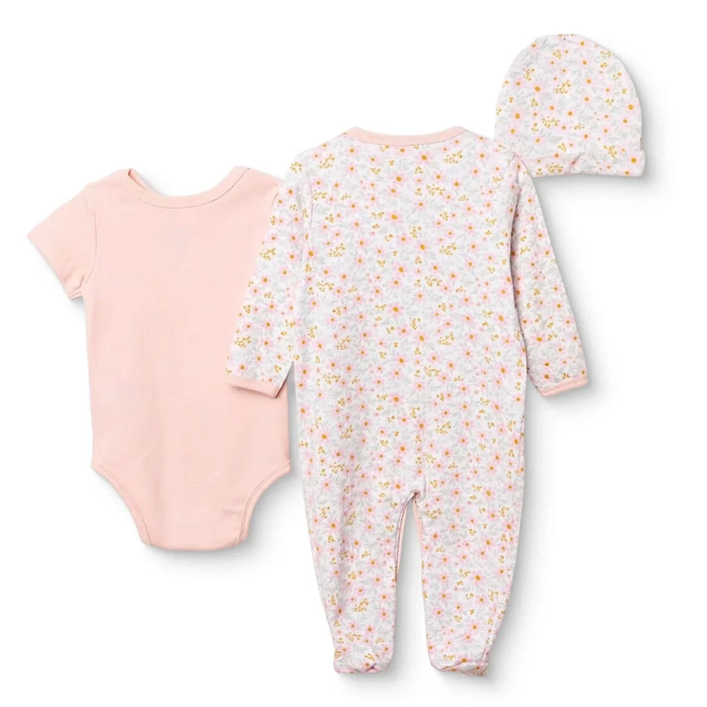 HelloBaby Floral Print Baby Bodysuit, Hat & Sleepsuit Set (Newborn to 3-6 Months) - Pink