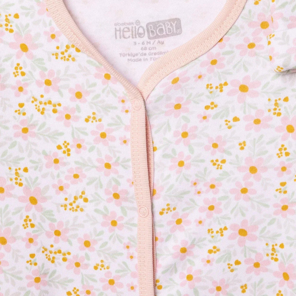 HelloBaby Floral Print Baby Bodysuit, Hat & Sleepsuit Set (Newborn to 3-6 Months) - Pink