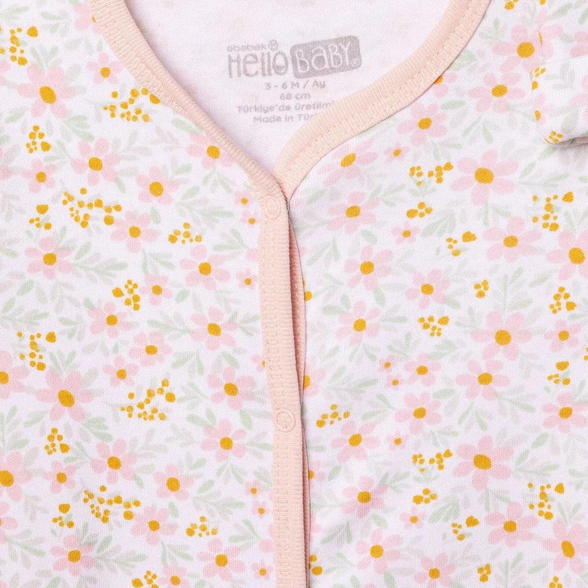 HelloBaby Floral Print Baby Bodysuit, Hat & Sleepsuit Set (Newborn to 3-6 Months) - Pink
