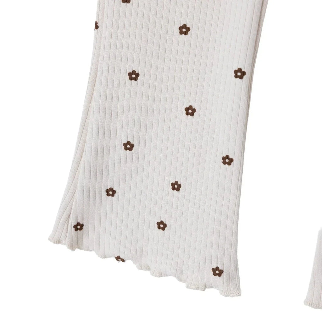 HelloBaby Floral Print Lightweight Ribbed Baby Leggings (3-6 Months to 4-5 Years) - Ecru Printed