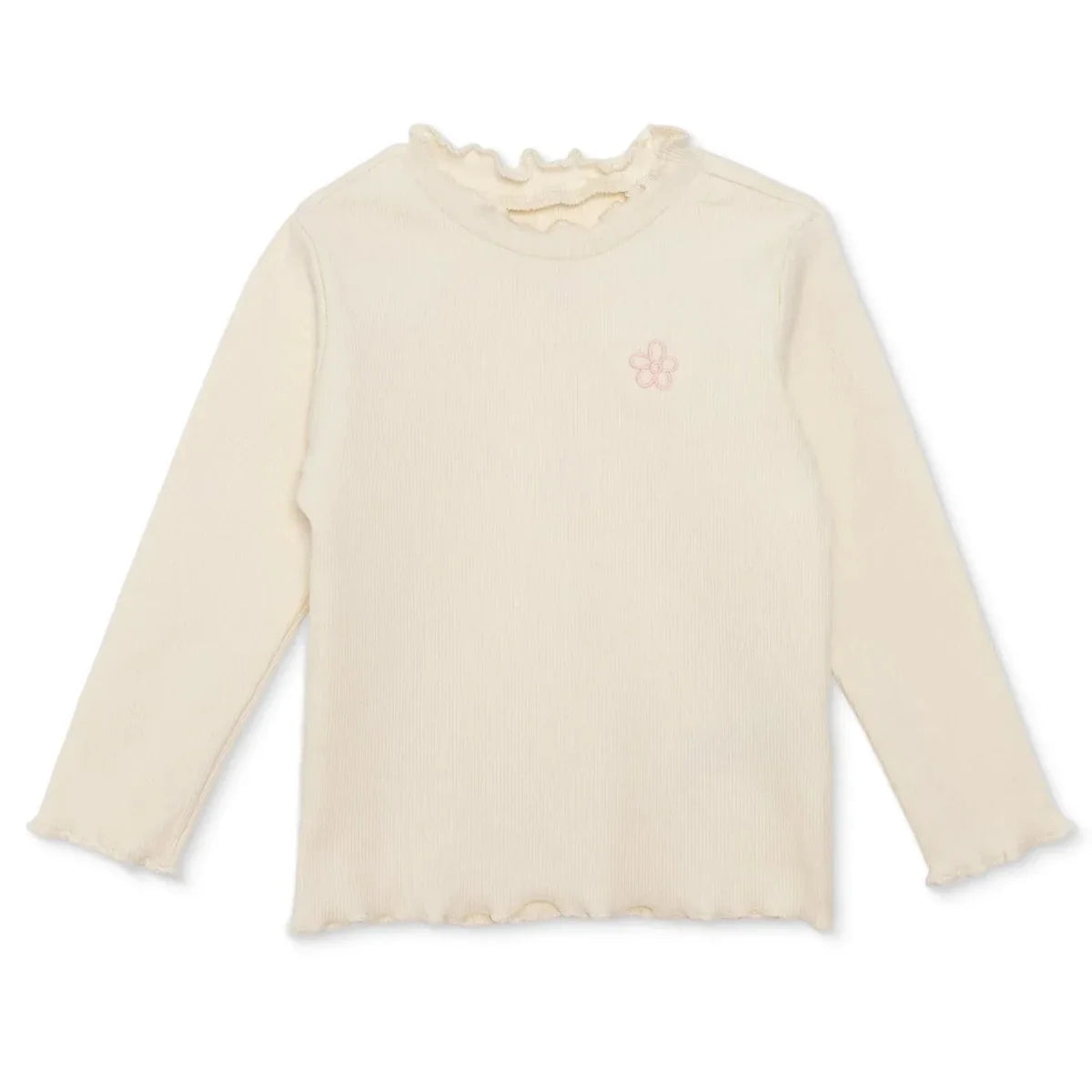 HelloBaby Frill Neck Embroidered Long Sleeve Baby T-Shirt (3-6 Months to 2-3 Years) - Ecru