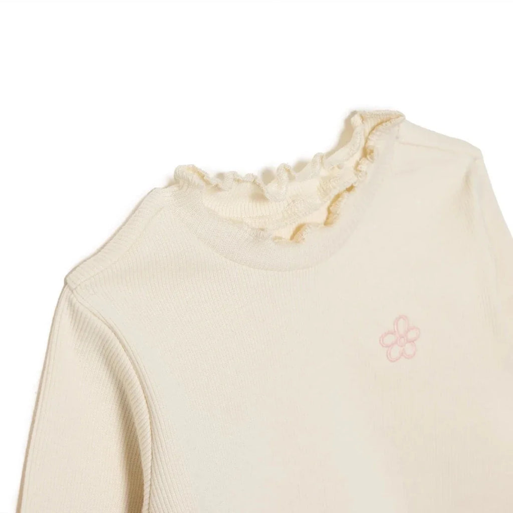 HelloBaby Frill Neck Embroidered Long Sleeve Baby T-Shirt (3-6 Months to 2-3 Years) - Ecru