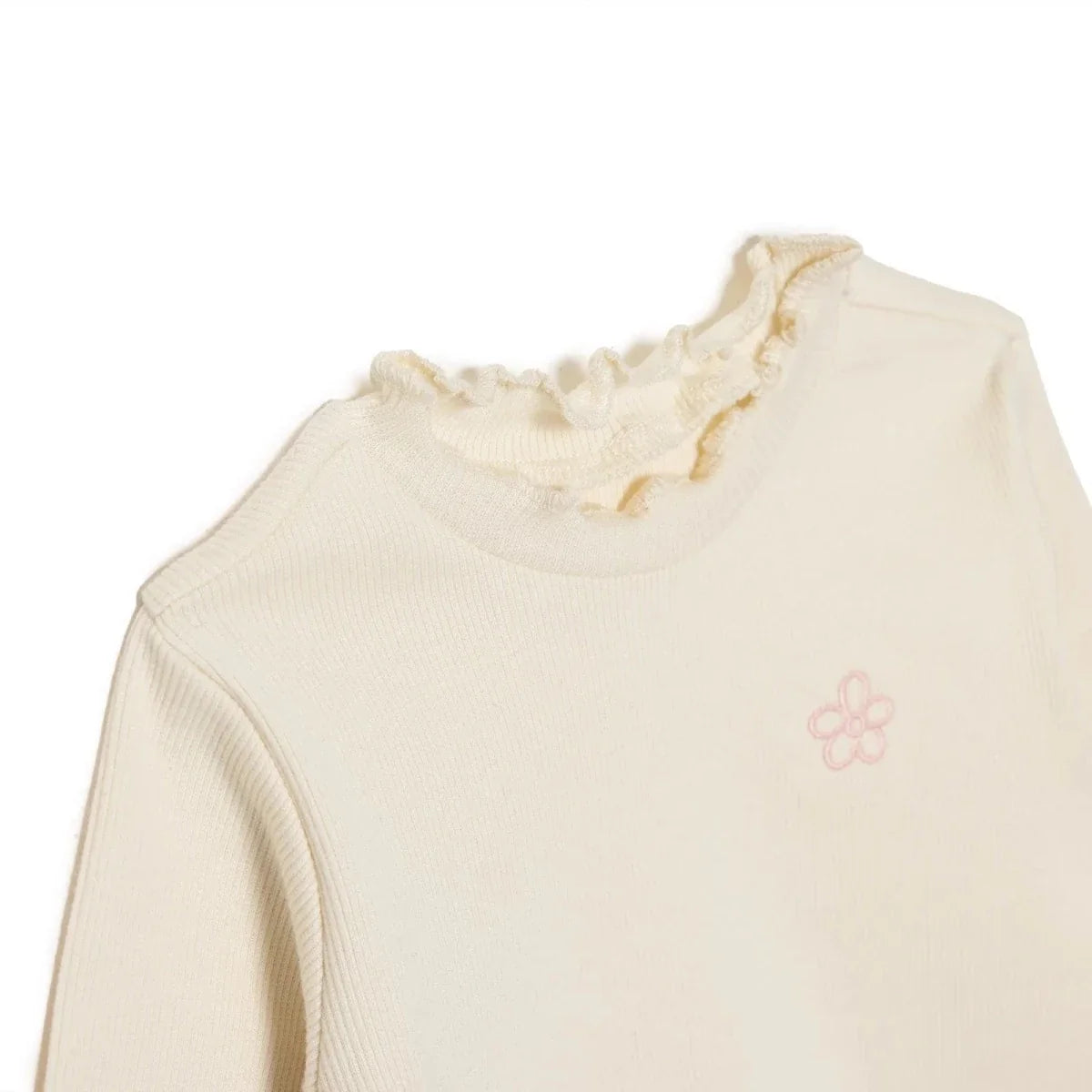 HelloBaby Frill Neck Embroidered Long Sleeve Baby T-Shirt (3-6 Months to 2-3 Years) - Ecru