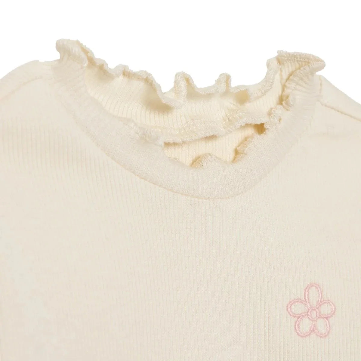 HelloBaby Frill Neck Embroidered Long Sleeve Baby T-Shirt (3-6 Months to 2-3 Years) - Ecru