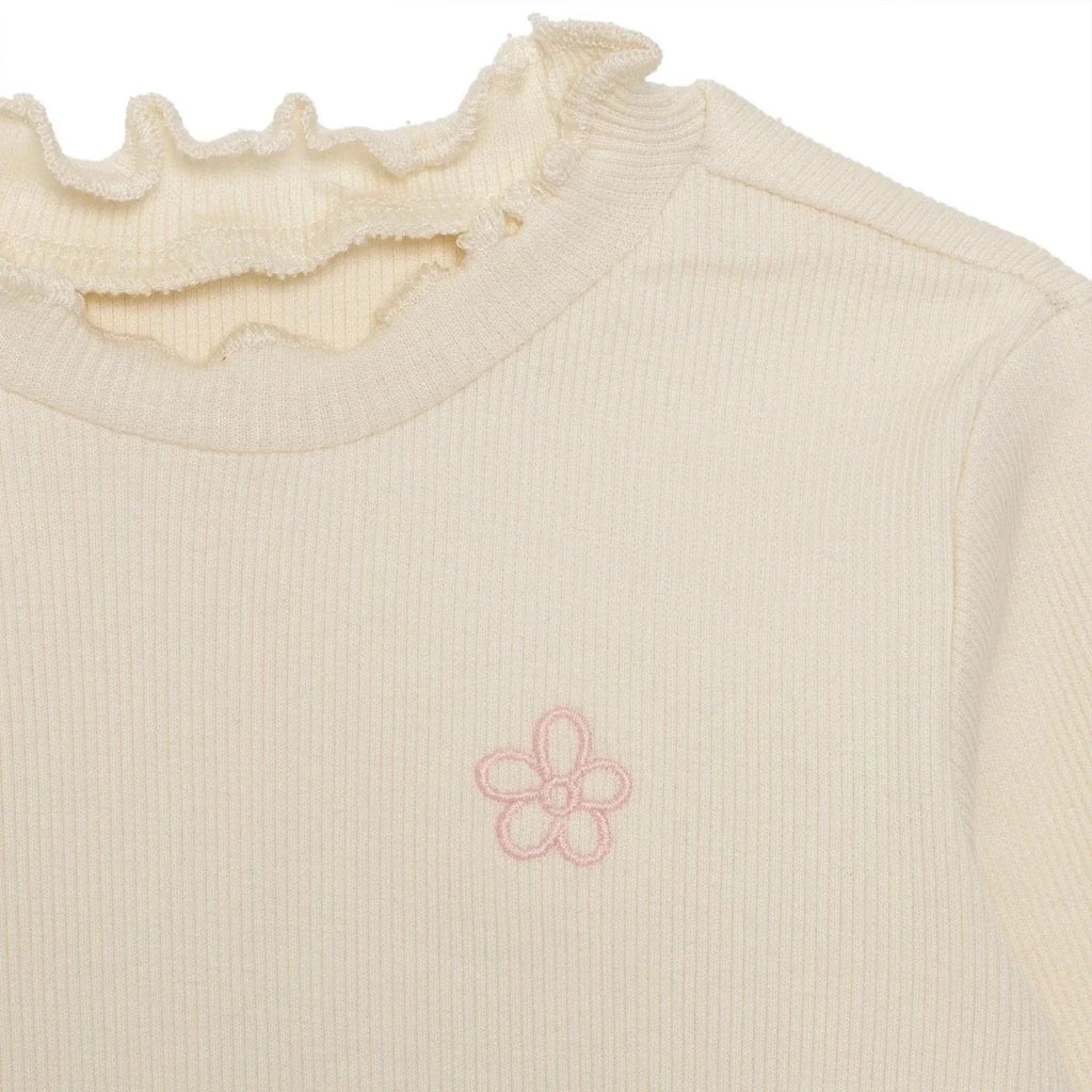 HelloBaby Frill Neck Embroidered Long Sleeve Baby T-Shirt (3-6 Months to 2-3 Years) - Ecru