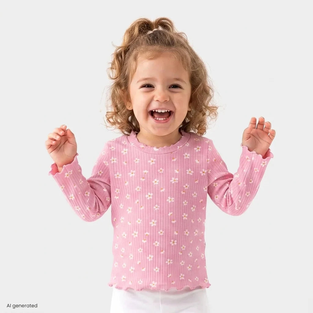 HelloBaby Daisy Print Long Sleeve Baby T-Shirt (3-6 Months to 2-3 Years) - Pink Printed