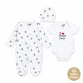 HelloBaby Slogan Print Baby Bodysuit, Hat & Footed Sleepsuit Set (Newborn to 6-9 Months) - Ecru