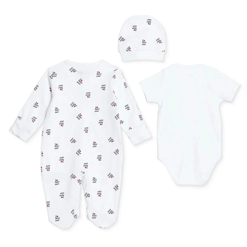 HelloBaby Slogan Print Baby Bodysuit, Hat & Footed Sleepsuit Set (Newborn to 6-9 Months) - Ecru