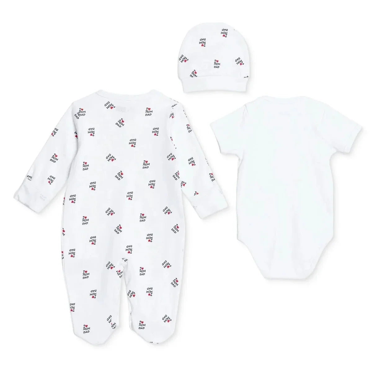 HelloBaby Slogan Print Baby Bodysuit, Hat & Footed Sleepsuit Set (Newborn to 6-9 Months) - Ecru