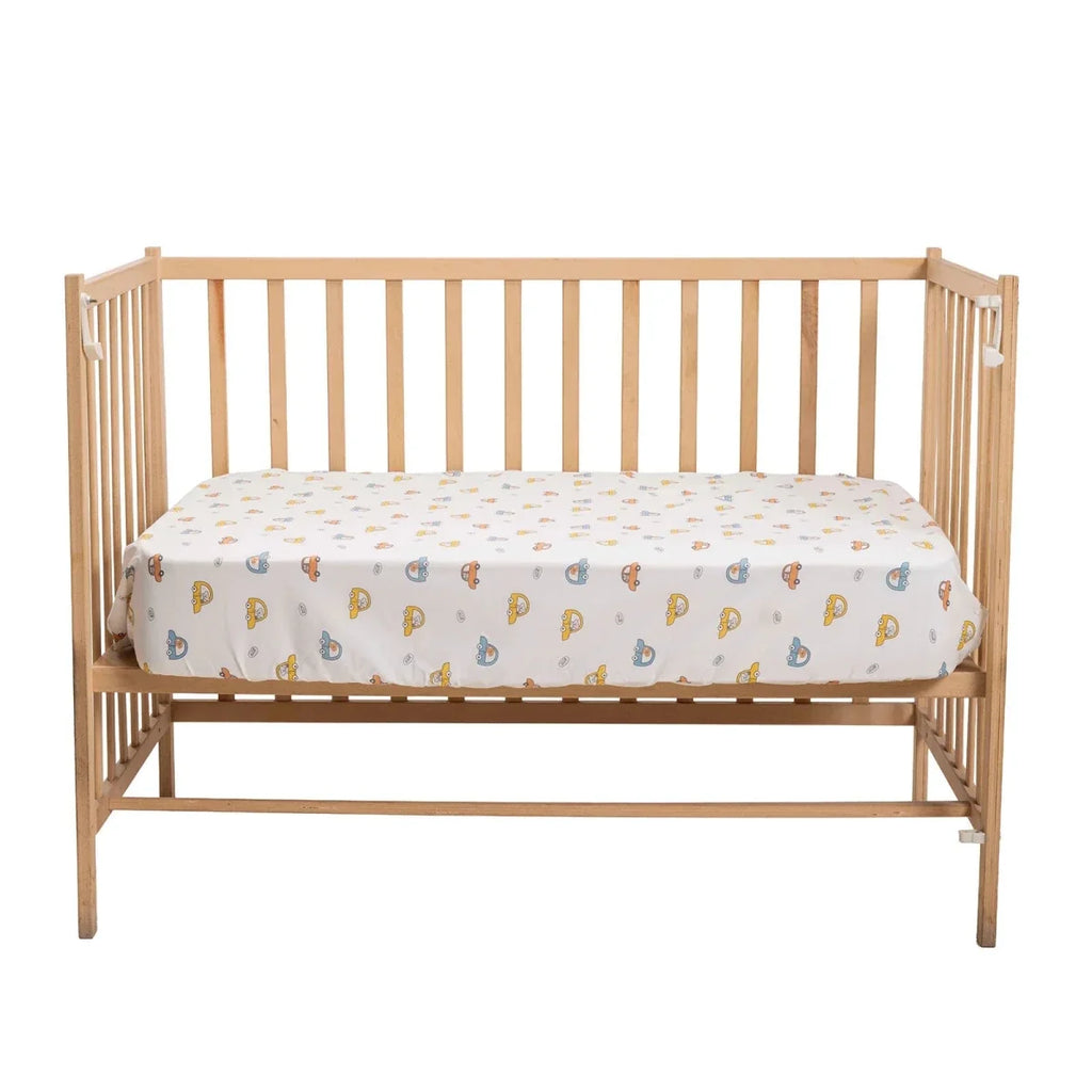 Little Dreams Car Print Fitted Cot Bed Sheet (70 x 140 cm) - Ecru Printed