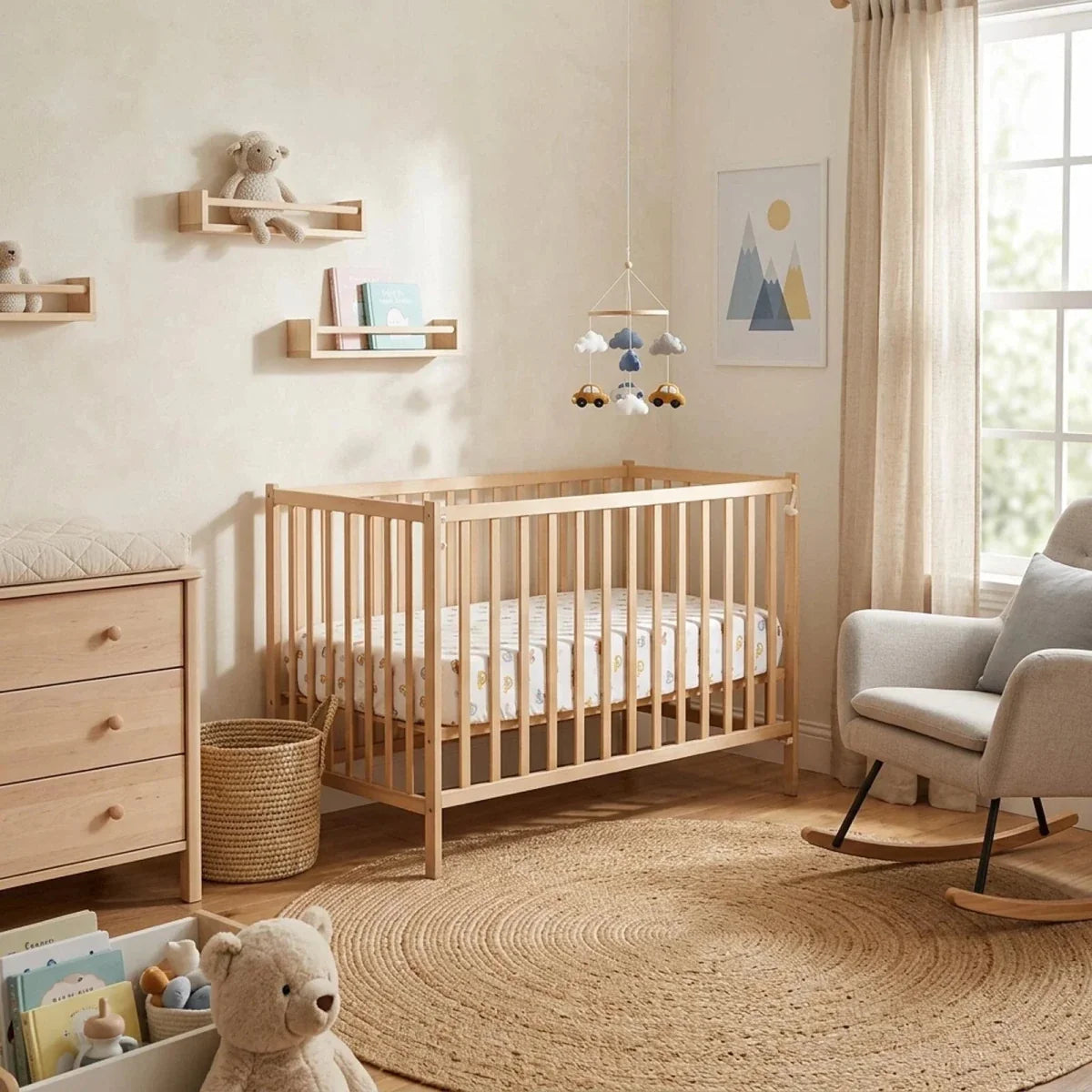 Little Dreams Car Print Fitted Cot Bed Sheet (70 x 140 cm) - Ecru Printed