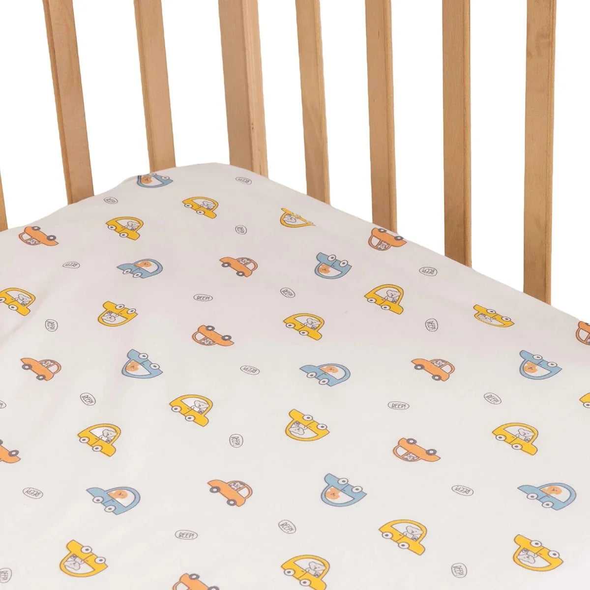 Little Dreams Car Print Fitted Cot Bed Sheet (70 x 140 cm) - Ecru Printed
