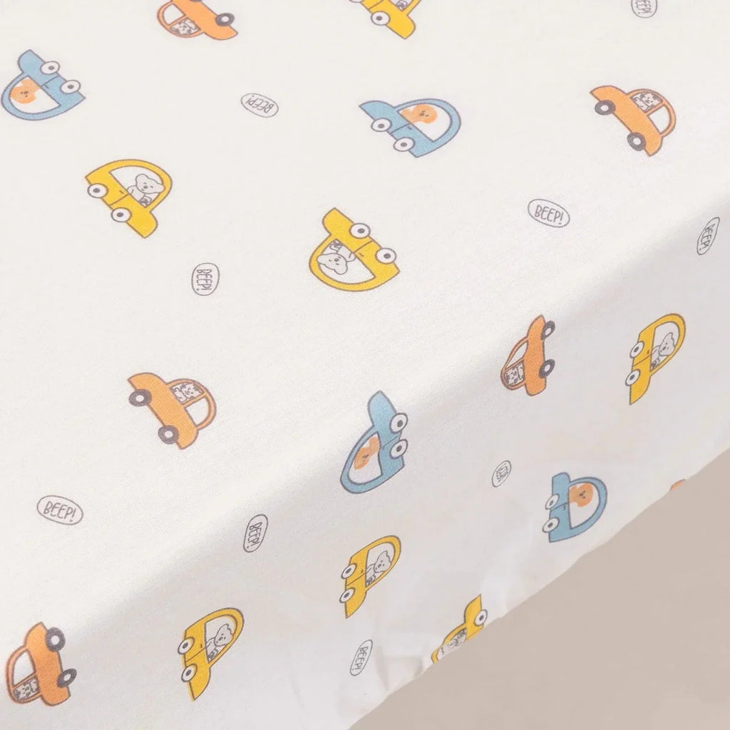 Little Dreams Car Print Fitted Cot Bed Sheet (70 x 140 cm) - Ecru Printed