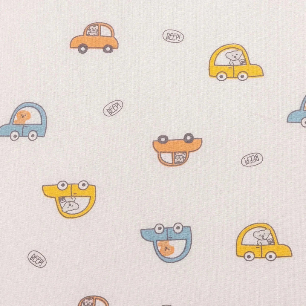 Little Dreams Car Print Fitted Cot Bed Sheet (70 x 140 cm) - Ecru Printed